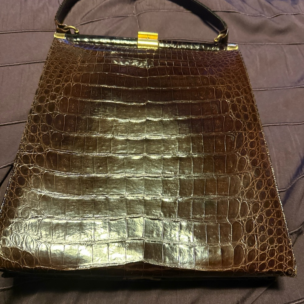 Elegant Brown Crocodile Leather Handbag
